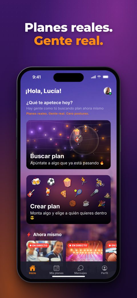 Captura de buscoPlan: Inicio con los planes cercanos